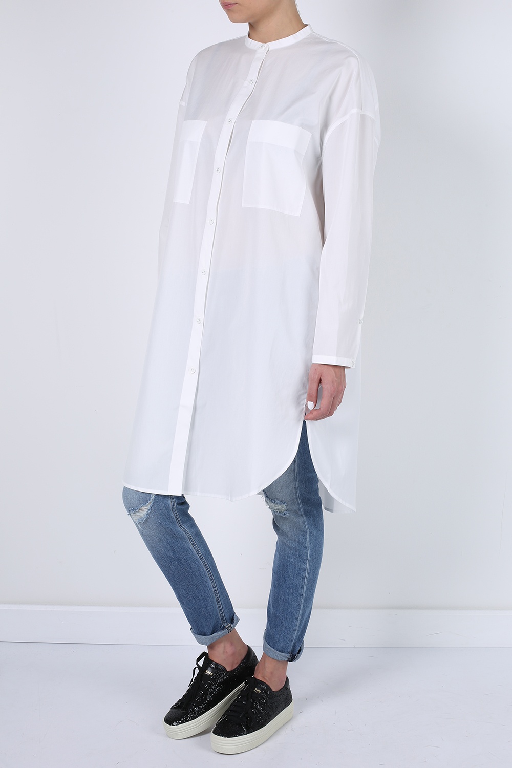 Acne Studios Long oversize band collar shirt | Women's Clothing